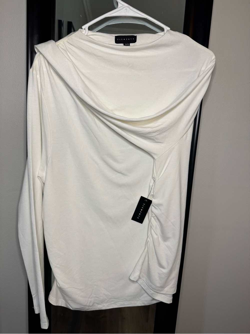 Element Women's Soft Long Sleeve White Tee with Drape Detail - Size 14